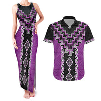 Purple Niho Taniwha Mix Poutama Couples Matching Tank Maxi Dress and Hawaiian Shirt Unique Taniko Aotearoa LT01 Purple - Polynesian Pride