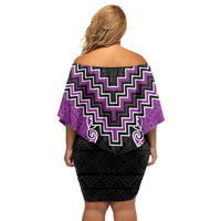 Purple Niho Taniwha Mix Poutama Family Matching Off Shoulder Short Dress and Hawaiian Shirt Unique Taniko Aotearoa LT01 - Polynesian Pride