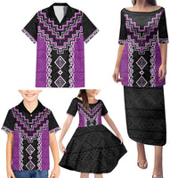 Purple Niho Taniwha Mix Poutama Family Matching Puletasi and Hawaiian Shirt Unique Taniko Aotearoa LT01 - Polynesian Pride