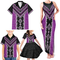 Purple Niho Taniwha Mix Poutama Family Matching Tank Maxi Dress and Hawaiian Shirt Unique Taniko Aotearoa LT01 - Polynesian Pride
