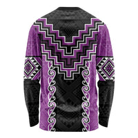 Purple Niho Taniwha Mix Poutama Long Sleeve Shirt Unique Taniko Aotearoa