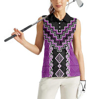 Purple Niho Taniwha Mix Poutama Women Sleeveless Polo Shirt Unique Taniko Aotearoa LT01 - Polynesian Pride