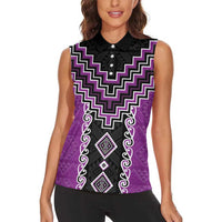 Purple Niho Taniwha Mix Poutama Women Sleeveless Polo Shirt Unique Taniko Aotearoa LT01 - Polynesian Pride