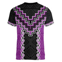 Purple Niho Taniwha Mix Poutama Women V-Neck T-Shirt Unique Taniko Aotearoa LT01 - Polynesian Pride