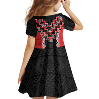 Red Niho Taniwha Mix Poutama Family Matching Long Sleeve Bodycon Dress and Hawaiian Shirt Unique Taniko Aotearoa LT01 - Polynesian Pride