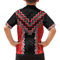 Red Niho Taniwha Mix Poutama Family Matching Off The Shoulder Long Sleeve Dress and Hawaiian Shirt Unique Taniko Aotearoa LT01 - Polynesian Pride