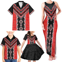 Red Niho Taniwha Mix Poutama Family Matching Tank Maxi Dress and Hawaiian Shirt Unique Taniko Aotearoa LT01 - Polynesian Pride