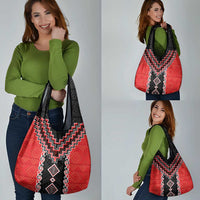 Red Niho Taniwha Mix Poutama Grocery Bag Unique Taniko Aotearoa