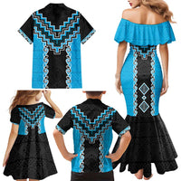 Sky Blue Niho Taniwha Mix Poutama Family Matching Mermaid Dress and Hawaiian Shirt Unique Taniko Aotearoa LT01 - Polynesian Pride