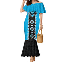 Sky Blue Niho Taniwha Mix Poutama Family Matching Mermaid Dress and Hawaiian Shirt Unique Taniko Aotearoa LT01 Mom's Dress Sky Blue - Polynesian Pride