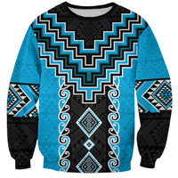 Sky Blue Niho Taniwha Mix Poutama Sweatshirt Unique Taniko Aotearoa