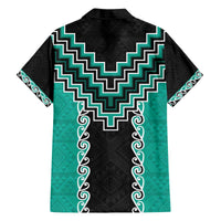 Teal Niho Taniwha Mix Poutama Family Matching Off The Shoulder Long Sleeve Dress and Hawaiian Shirt Unique Taniko Aotearoa LT01 - Polynesian Pride