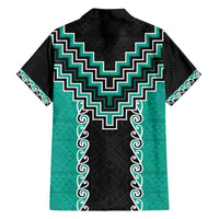 Teal Niho Taniwha Mix Poutama Family Matching Off Shoulder Short Dress and Hawaiian Shirt Unique Taniko Aotearoa LT01 - Polynesian Pride
