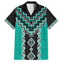 Teal Niho Taniwha Mix Poutama Family Matching Short Sleeve Bodycon Dress and Hawaiian Shirt Unique Taniko Aotearoa LT01 Dad's Shirt - Short Sleeve Teal - Polynesian Pride