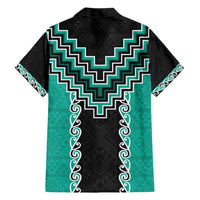 Teal Niho Taniwha Mix Poutama Family Matching Short Sleeve Bodycon Dress and Hawaiian Shirt Unique Taniko Aotearoa LT01 - Polynesian Pride