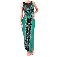 Teal Niho Taniwha Mix Poutama Family Matching Tank Maxi Dress and Hawaiian Shirt Unique Taniko Aotearoa LT01 Mom's Dress Teal - Polynesian Pride