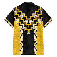 Yellow Niho Taniwha Mix Poutama Family Matching Off The Shoulder Long Sleeve Dress and Hawaiian Shirt Unique Taniko Aotearoa LT01 - Polynesian Pride