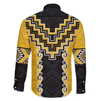 Yellow Niho Taniwha Mix Poutama Family Matching Off The Shoulder Long Sleeve Dress and Hawaiian Shirt Unique Taniko Aotearoa LT01 - Polynesian Pride