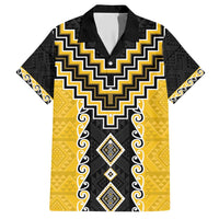 Yellow Niho Taniwha Mix Poutama Family Matching Short Sleeve Bodycon Dress and Hawaiian Shirt Unique Taniko Aotearoa LT01 Dad's Shirt - Short Sleeve Yellow - Polynesian Pride