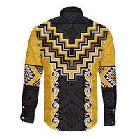 Yellow Niho Taniwha Mix Poutama Long Sleeve Button Shirt Unique Taniko Aotearoa LT01 - Polynesian Pride