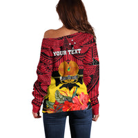 Personalised Papua New Guinea Off Shoulder Sweater Bird Of Paradise Mix Polynesian Pattern LT01 - Polynesian Pride