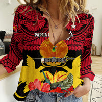 Personalised Papua New Guinea Women Casual Shirt Bird Of Paradise Mix Polynesian Pattern LT01 Female Red - Polynesian Pride