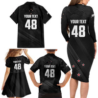 Custom New Zealand Cricket Family Matching Long Sleeve Bodycon Dress and Hawaiian Shirt Aotearoa Black Cap Come On