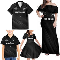 Custom New Zealand Cricket Family Matching Off Shoulder Maxi Dress and Hawaiian Shirt Aotearoa Black Cap Come On LT01 - Polynesian Pride