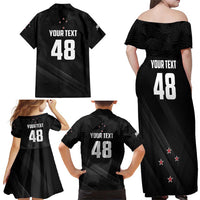 Custom New Zealand Cricket Family Matching Off Shoulder Maxi Dress and Hawaiian Shirt Aotearoa Black Cap Come On LT01 - Polynesian Pride