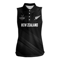Custom New Zealand Cricket Women Sleeveless Polo Shirt Aotearoa Black Cap Come On LT01 Female Black - Polynesian Pride