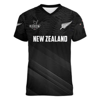 Custom New Zealand Cricket Women V-Neck T-Shirt Aotearoa Black Cap Come On LT01 Female Black - Polynesian Pride
