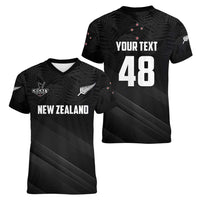Custom New Zealand Cricket Women V-Neck T-Shirt Aotearoa Black Cap Come On LT01 - Polynesian Pride