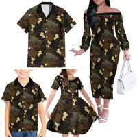 Javanese Batik Semen Family Matching Off The Shoulder Long Sleeve Dress and Hawaiian Shirt Indonesian Traditional Pattern LT01 - Polynesian Pride