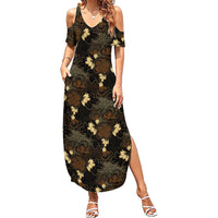 Javanese Batik Semen Family Matching Summer Maxi Dress and Hawaiian Shirt Indonesian Traditional Pattern LT01 Mom's Dress Black - Polynesian Pride