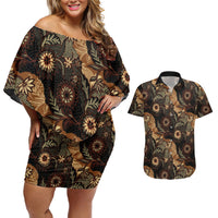 Batik Pedalaman Semen Lereng Style Couples Matching Off Shoulder Short Dress and Hawaiian Shirt Indonesian Traditional Pattern LT01 Black - Polynesian Pride