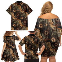 Batik Pedalaman Semen Lereng Style Family Matching Off Shoulder Short Dress and Hawaiian Shirt Indonesian Traditional Pattern LT01 - Polynesian Pride