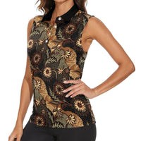 Batik Pedalaman Semen Lereng Style Women Sleeveless Polo Shirt Indonesian Traditional Pattern LT01 - Polynesian Pride