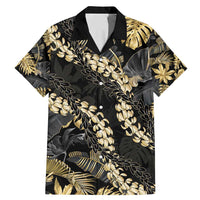 Gold Tropical Leaves Hawaii Mikioi Lei Family Matching Mermaid Dress and Hawaiian Shirt Luxury Stylized LT01 Dad's Shirt - Short Sleeve Gold - Polynesian Pride
