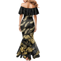 Gold Tropical Leaves Hawaii Mikioi Lei Family Matching Mermaid Dress and Hawaiian Shirt Luxury Stylized LT01 - Polynesian Pride