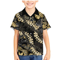 Gold Tropical Leaves Hawaii Mikioi Lei Family Matching Mermaid Dress and Hawaiian Shirt Luxury Stylized LT01 Son's Shirt Gold - Polynesian Pride