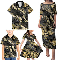 Gold Tropical Leaves Hawaii Mikioi Lei Family Matching Puletasi and Hawaiian Shirt Luxury Stylized LT01 - Polynesian Pride