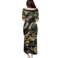 Gold Tropical Leaves Hawaii Mikioi Lei Family Matching Puletasi and Hawaiian Shirt Luxury Stylized LT01 - Polynesian Pride