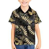 Gold Tropical Leaves Hawaii Mikioi Lei Family Matching Summer Maxi Dress and Hawaiian Shirt Luxury Stylized LT01 Son's Shirt Gold - Polynesian Pride