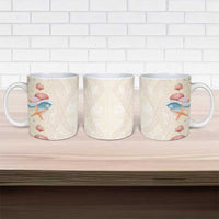 Beige Hawaii Lei Seashells Starfish Ceramic Mug Sandy Sylized - Polynesian Pride