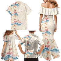 Beige Hawaii Lei Seashells Starfish Family Matching Mermaid Dress and Hawaiian Shirt Sandy Sylized LT01 - Polynesian Pride