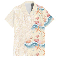 Beige Hawaii Lei Seashells Starfish Family Matching Off The Shoulder Long Sleeve Dress and Hawaiian Shirt Sandy Sylized LT01 Dad's Shirt - Short Sleeve Beige - Polynesian Pride