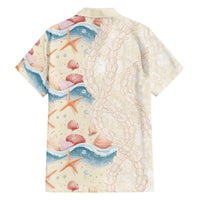 Beige Hawaii Lei Seashells Starfish Family Matching Off The Shoulder Long Sleeve Dress and Hawaiian Shirt Sandy Sylized LT01 - Polynesian Pride