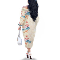 Beige Hawaii Lei Seashells Starfish Family Matching Off The Shoulder Long Sleeve Dress and Hawaiian Shirt Sandy Sylized LT01 - Polynesian Pride