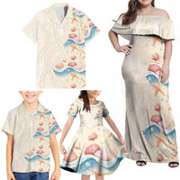 Beige Hawaii Lei Seashells Starfish Family Matching Off Shoulder Maxi Dress and Hawaiian Shirt Sandy Sylized LT01 - Polynesian Pride