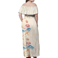 Beige Hawaii Lei Seashells Starfish Family Matching Off Shoulder Maxi Dress and Hawaiian Shirt Sandy Sylized LT01 - Polynesian Pride